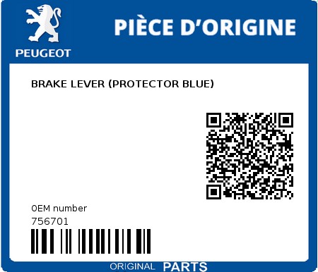 Product image: Peugeot - 756701 - BRAKE LEVER (PROTECTOR BLUE)  0