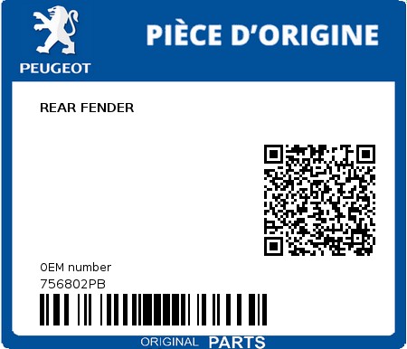 Product image: Peugeot - 756802PB - REAR FENDER  0