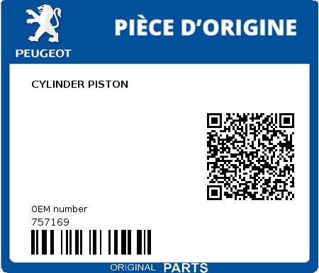 Product image: Peugeot - 757169 - CYLINDER PISTON  0