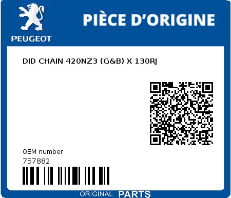 Product image: Peugeot - 757882 - DID CHAIN 420NZ3 (G&B) X 130RJ  0