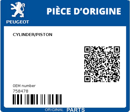 Product image: Peugeot - 758478 - CYLINDER/PISTON  0