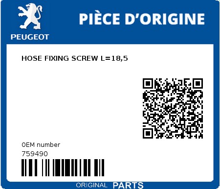 Product image: Peugeot - 759490 - HOSE FIXING SCREW L=18,5  0