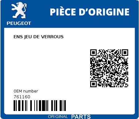 Product image: Peugeot - 761160 - ENS JEU DE VERROUS  0
