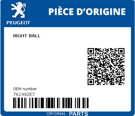 Product image: Peugeot - 761492E7 - RIGHT BALL  0