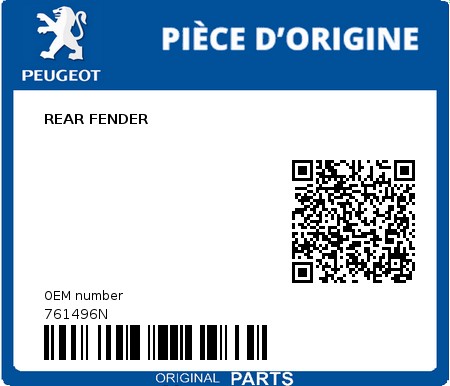 Product image: Peugeot - 761496N - REAR FENDER  0