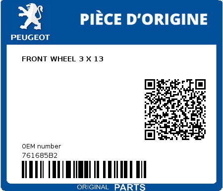 Product image: Peugeot - 761685B2 - FRONT WHEEL 3 X 13  0