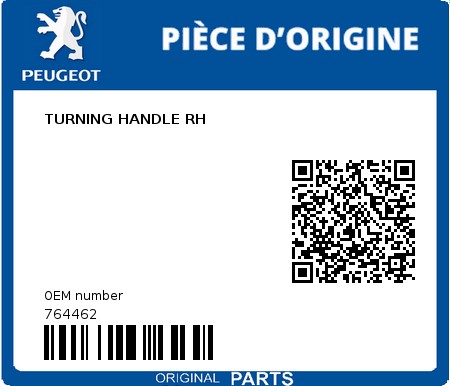 Product image: Peugeot - 764462 - TURNING HANDLE RH  0