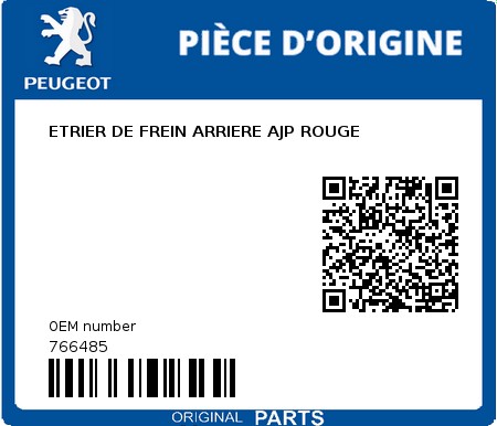 Product image: Peugeot - 766485 - ETRIER DE FREIN ARRIERE AJP ROUGE  0