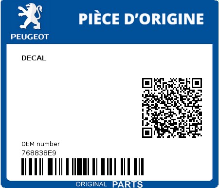 Product image: Peugeot - 768838E9 - DECAL  0