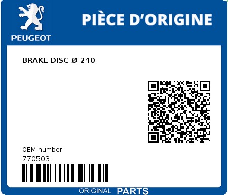 Product image: Peugeot - 770503 - BRAKE DISC Ø 240  0