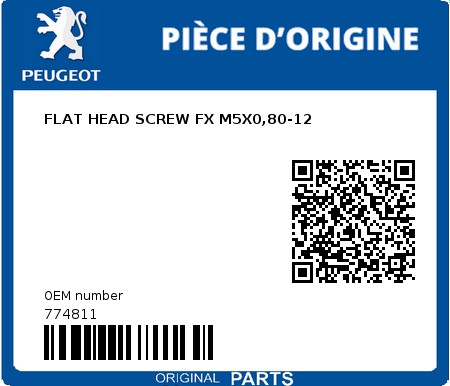 Product image: Peugeot - 774811 - FLAT HEAD SCREW FX M5X0,80-12  0