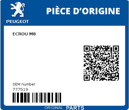 Product image: Peugeot - 777519 - ECROU M8  0