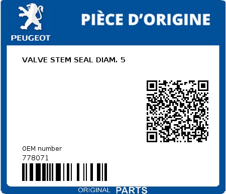 Product image: Peugeot - 778071 - VALVE STEM SEAL DIAM. 5  0