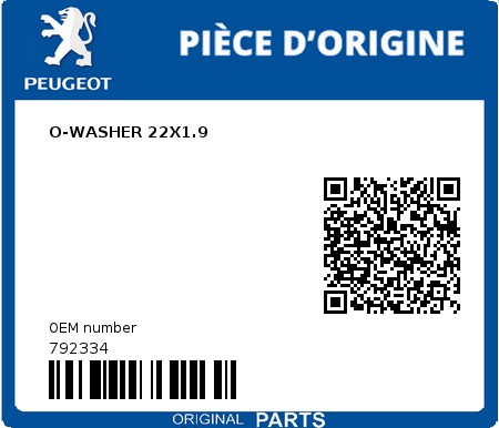 Product image: Peugeot - 792334 - O-WASHER 22X1.9  0
