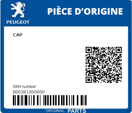 Product image: Peugeot - 800361000000 - CAP  0