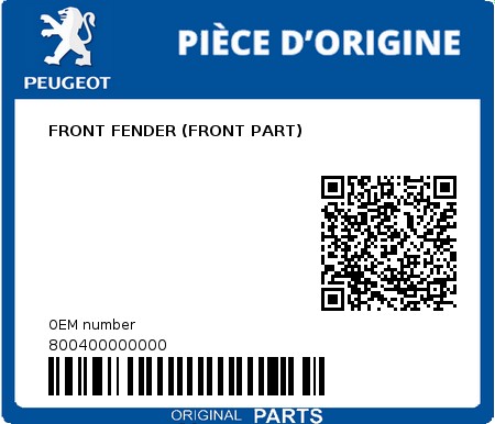 Product image: Peugeot - 800400000000 - FRONT FENDER (FRONT PART)  0