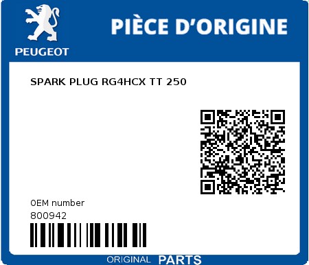 Product image: Peugeot - 800942 - SPARK PLUG RG4HCX TT 250  0