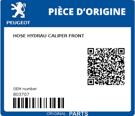 Product image: Peugeot - 803707 - HOSE HYDRAU CALIPER FRONT  0