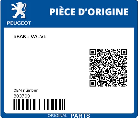 Product image: Peugeot - 803709 - BRAKE VALVE  0