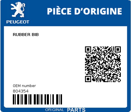 Product image: Peugeot - 804354 - RUBBER BIB  0