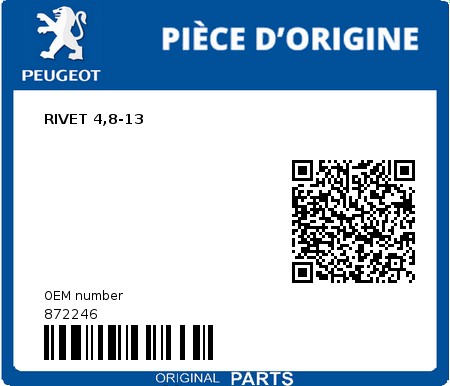 Product image: Peugeot - 872246 - RIVET 4,8-13  0