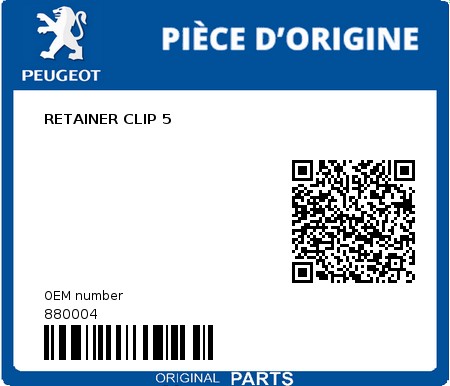 Product image: Peugeot - 880004 - RETAINER CLIP 5  0
