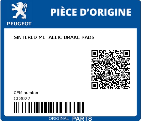 Product image: Peugeot - CL3022 - SINTERED METALLIC BRAKE PADS  0
