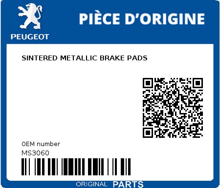 Product image: Peugeot - MS3060 - SINTERED METALLIC BRAKE PADS  0