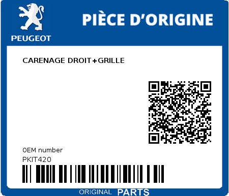 Product image: Peugeot - PKIT420 - CARENAGE DROIT+GRILLE  0