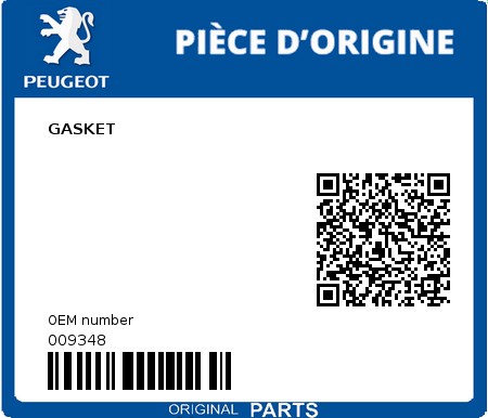 Product image: Peugeot - 009348 - GASKET  0