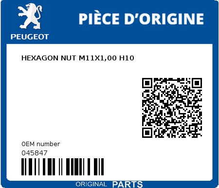 Product image: Peugeot - 045847 - HEXAGON NUT M11X1,00 H10  0