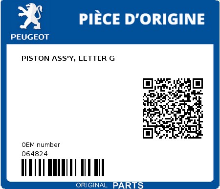 Product image: Peugeot - 064824 - PISTON ASS'Y, LETTER G  0