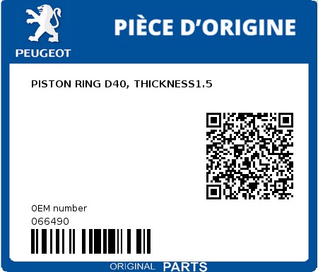 Product image: Peugeot - 066490 - PISTON RING D40, THICKNESS1.5  0