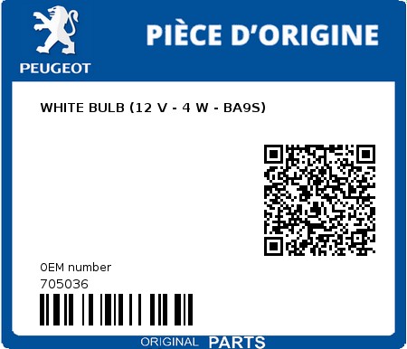 Product image: Peugeot - 705036 - WHITE BULB (12 V - 4 W - BA9S)  0