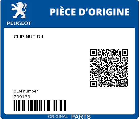 Product image: Peugeot - 709139 - CLIP NUT D4  0