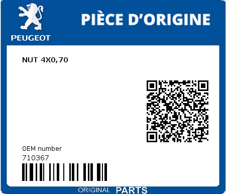 Product image: Peugeot - 710367 - NUT 4X0,70  0
