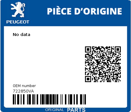 Product image: Peugeot - 722850VA - No data  0
