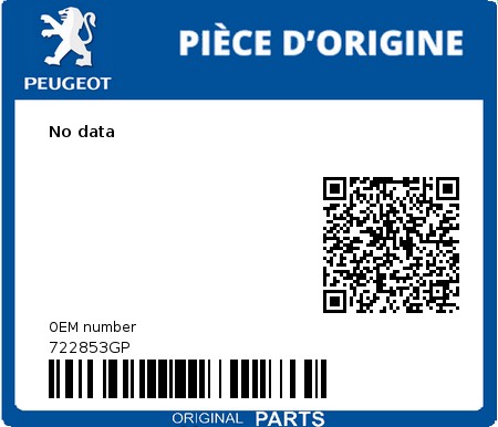 Product image: Peugeot - 722853GP - No data  0