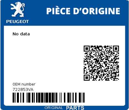Product image: Peugeot - 722853VA - No data  0