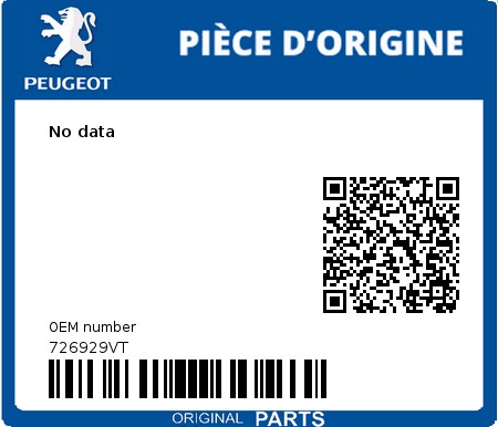 Product image: Peugeot - 726929VT - No data  0