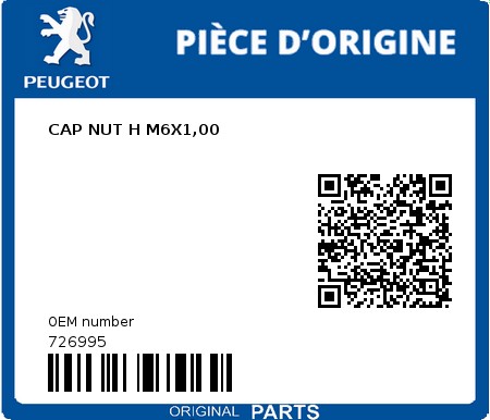 Product image: Peugeot - 726995 - CAP NUT H M6X1,00  0