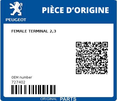 Product image: Peugeot - 727402 - FEMALE TERMINAL 2,3  0