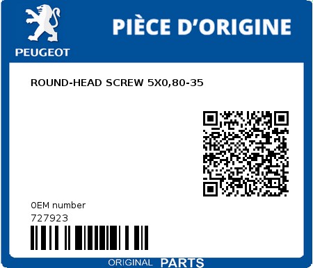 Product image: Peugeot - 727923 - ROUND-HEAD SCREW 5X0,80-35  0