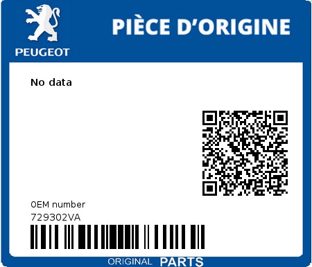 Product image: Peugeot - 729302VA - No data  0