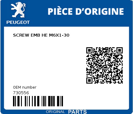 Product image: Peugeot - 730556 - SCREW EMB HE M6X1-30  0