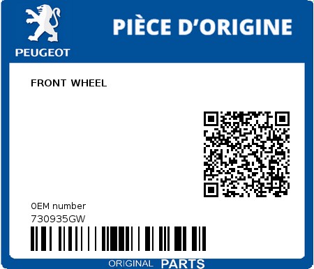 Product image: Peugeot - 730935GW - FRONT WHEEL  0