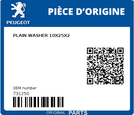 Product image: Peugeot - 731250 - PLAIN WASHER 10X25X2  0