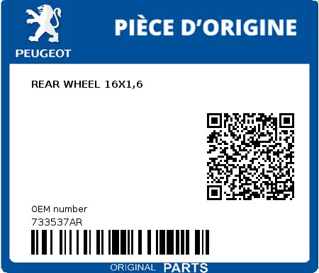 Product image: Peugeot - 733537AR - REAR WHEEL 16X1,6  0
