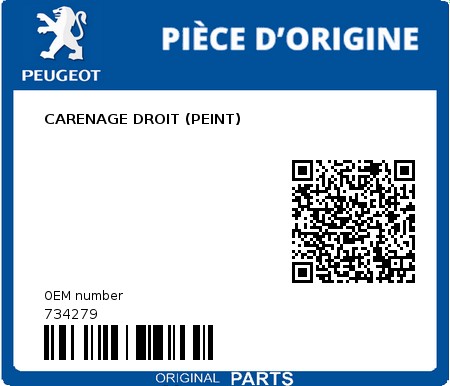 Product image: Peugeot - 734279 - CARENAGE DROIT (PEINT)  0