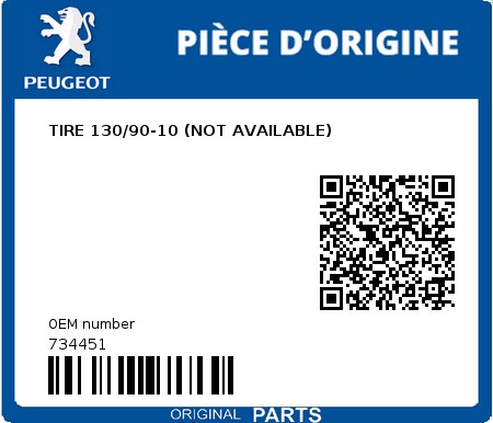 Product image: Peugeot - 734451 - TIRE 130/90-10 (NOT AVAILABLE)  0